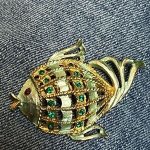 Gold and Green Fish Brooch